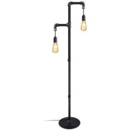 Tosel Lámpara de pie columna metal negro pantalla bombilla