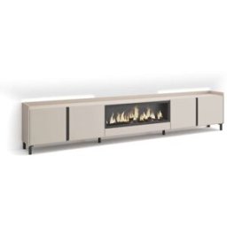Skraut home Mueble tv efecto madera beige 315x35x61cm chimenea efecto fuego