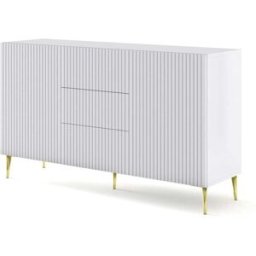 AKL FURNITURE Cómoda efecto madera Blanco y Crema LED