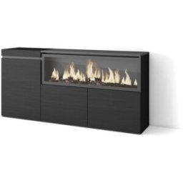 Skraut home Aparador efecto madera negro 158x35x75cm chimenea efecto fuego