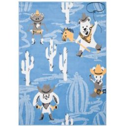 Tapiso Alfombra para niños azul blanco amarillo gris animales cactus 160x220