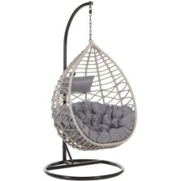 Beliani Sillón colgante con soporte ratán sintético gris