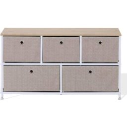 Mobili Rebecca Aparador horizontal con 5 cajones de metal y tela beige y blanco