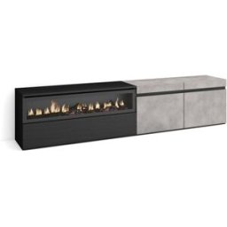 Skraut home Mueble tv efecto madera cemento 200x35x45cm chimenea efecto fuego