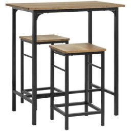 SoBuy Juego de mesa alta de bar con 2 taburetes madera marrón
