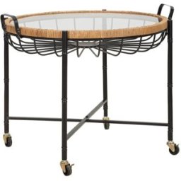 Mauro Ferretti Mesa auxiliar en hierro, madera y cristal 70,5x65x57 cm