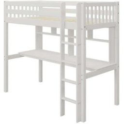 Furnlux Cama loft de madera maciza de pino color blanco 90x200