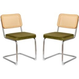 Urban Meuble Conjunto de 2 sillas vintage de caña y terciopelo verde