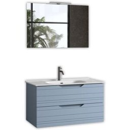 AQA DESIGN Mueble de baño con espejo de 4 piezas en mdf azul tiffany