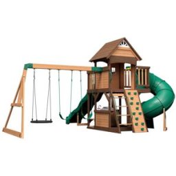 Backyard Discovery Torre de juegos con tobogán, columpio y rocódromo madera