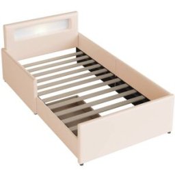MODFU Cama infantil polipiel beige 90x200 cm con espacio de almacenaje