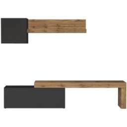 Whous Conjunto de mueble TV 180/290 cm efecto madera antracita mate / roble