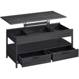 VASAGLE Mesa de centro con tablero elevable de color gris carbón y negro tinta
