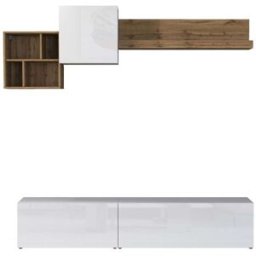 Whous Conjunto de mueble TV 180/260 cm efecto madera blanco brillo / roble