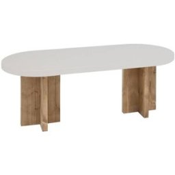 Decowood Mesa de centro de microcemento en blanco roto y envejecido 120x40cm