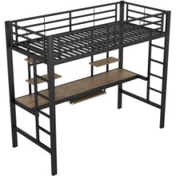 ComfortXL Cama alta 90x200 escritorio dos librerías en acero negro