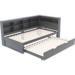MODFU Cama infantil de madera gris 90x200 cm con cama nido 90x190 cm