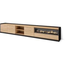 Skraut home Mueble tv efecto madera roble negro 310x37x50cm chimenea efecto fuego