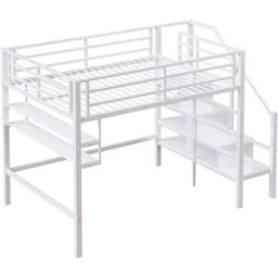 ComfortXL Cama alta infantil 140x200 cm con estantes y almacenaje blanca