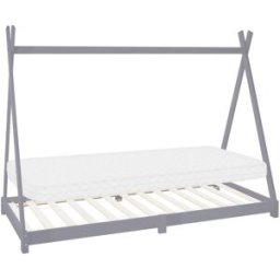 ML-Design Cama infantil tipi 90x200cm gris claro con colchón de espuma y somier