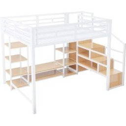 ComfortXL Cama alta soporte TV enchufe escalera almacenaje blanca 140x200 cm