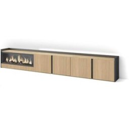 Skraut home Mueble tv efecto madera roble y negro 315x35x50 chimenea efecto fuego