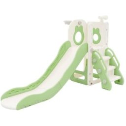 ECD Germany Juego tobogán infantil 3en1 blanco-verde torre y canasta de baloncesto