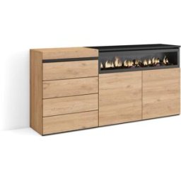 Skraut home Cómoda efecto madera roble 157x35x75cm chimenea efecto fuego