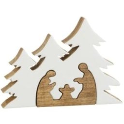 J-line Puzzle de cuna de árbol de navidad de madera blanca de 25x18x4 cm