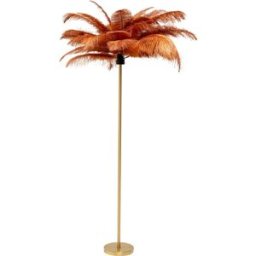 Kare Design Lámpara de pie palmera marrón óxido plumas de avestruz 165 cm base oro