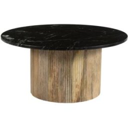 Moloo Mesa de centro redonda 70 cm mármol negro y madera