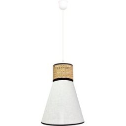 Wonderlamp Lámpara de techo con pantalla blanca de lino y rafia en forma de cono