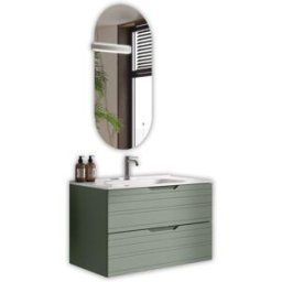 AQA DESIGN Mueble de baño con espejo de 4 piezas en mdf verde salvia