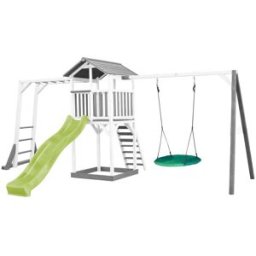 Axi Parque infantil, tobogán amarillo, columpio nido, madera, blanco/gris