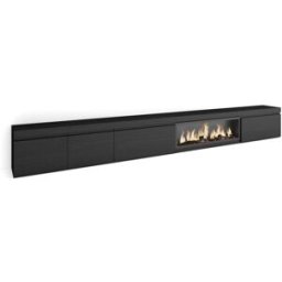 Skraut home Mueble tv efecto madera negro 368x35x45cm chimenea efecto fuego