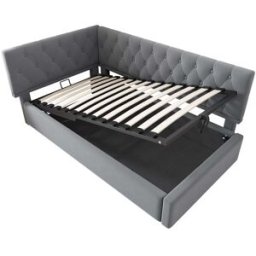 MODFU Cama infantil con almacenaje de terciopelo 90x190 cm, gris