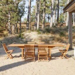 Tikamoon Conjunto de jardín rectangular de acacia maciza con 6 sillas