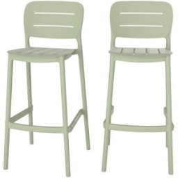 Maison Pavane Lote de 2 sillas de bar de jardín de 75 cm en plástico verde pastel