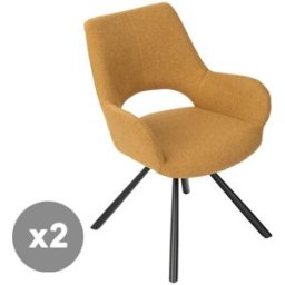 Meubles Cosy Conjunto de 2 sillas de comedor tela brazos patas de metal amarillo