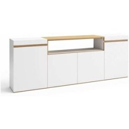 duehome Aparador de 4 puertas y 1 estante versátil 203 cm blanco roble arena