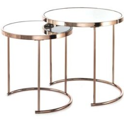 ORESTELUCHETTA Set 2 mesas espejo con estructura acero rosa, ø50/42 cm