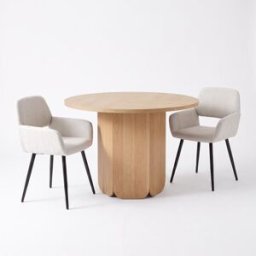 Urban Meuble Conjunto mesa redonda 120 cm y 2 sillas beige texturizado y metal
