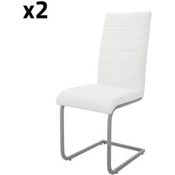 ML-Design 2x Sillas de comedor basculantes, imitación cuero blanco respaldo alto