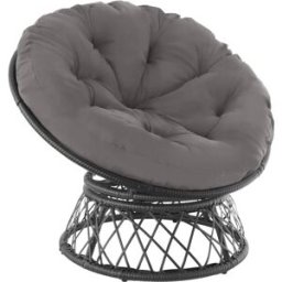 Tectake Asiento de ratán giratorio con un gran cojín, 92 x 80 x 80.5 cm, negro