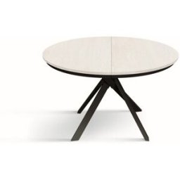 Konte.Design Mesa redonda madera de fresno blanco, patas de metal antracita 120-170