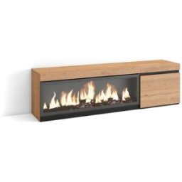 Skraut home Mueble tv efecto madera roble 158x35x45cm chimenea efecto fuego