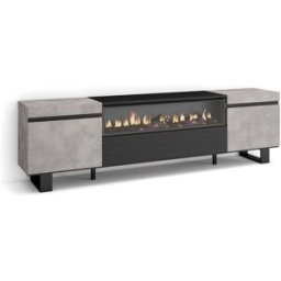 Skraut home Mueble tv efecto madera cemento 200x35x57cm chimenea efecto fuego