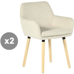Meubles Cosy Conjunto de 2 sillas de comedor tela a rallos estilo escandinavo beige