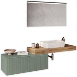 AQA DESIGN Mueble de baño 4 piezas en mdf roble/verde salvia