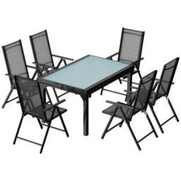 Concept Usine Conjunto de jardín de aluminio: mesa extensible + 6 sillas textileno